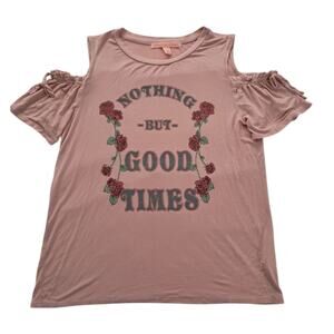 REBELLIOUS ONE Dusty Pink Tshirt Size XL Peekaboo Shoulder Shabby Chic Cottage